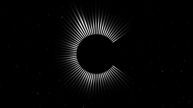 Smooth white circle audio spectrum, white frequency lines on black background, digital music frequency wave, abstract sound wave ring spectrum visualizer in 4K
