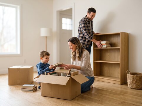 Joyful family settling into their new home
