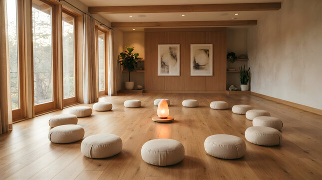 Empty meditation room floor cush isolated on clean surface for modern commercial business asset