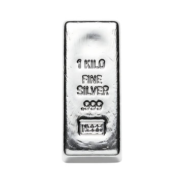 A silver bar with 1 kilo fine silver marking on transparent background