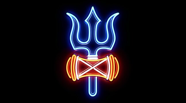 Neon lightning bolt combined with headphone crossed design in vibrant blue and red colors for bold visual impact