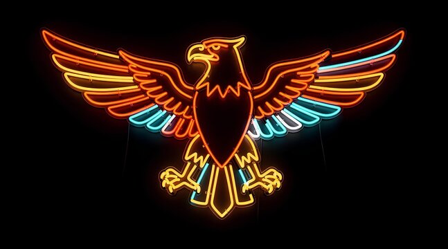 Vivid neon illuminated eagle with outstretched wings showcasing vibrant colors and sleek design for striking visual impact