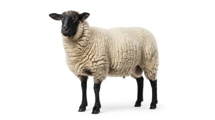 Fototapeta premium White Domestic Sheep Side View Isolated on White Background