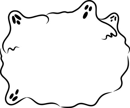 Ghost frame on transparent background. Hand drawn Halloween border. Spooky doodle design element.