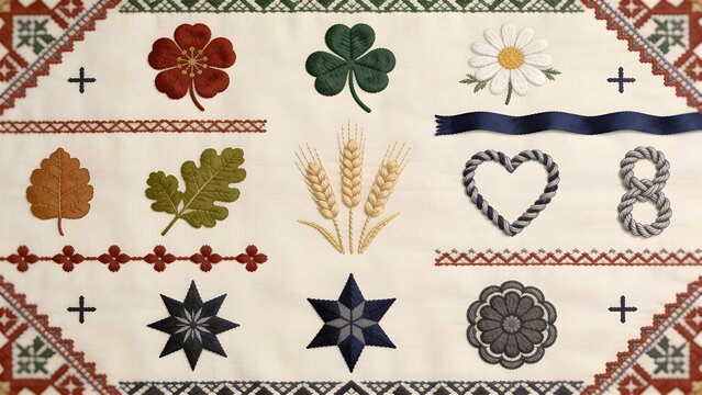 Danish Folk Embroidery Surface Design Elements Collection