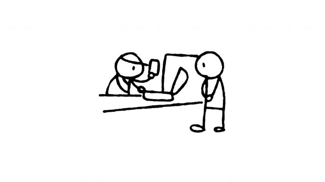 Animated 4K customs luggage inspection doodle icon with line boil action. Hand drawn line art on black and green screen backgrounds for airport border check, officer baggage search desk.