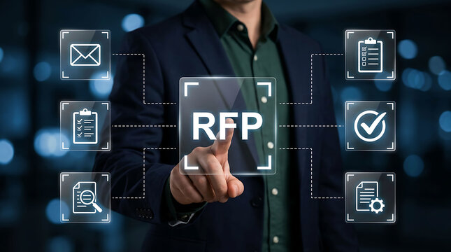 Businessman touching request for proposal RFP icon business document strategy