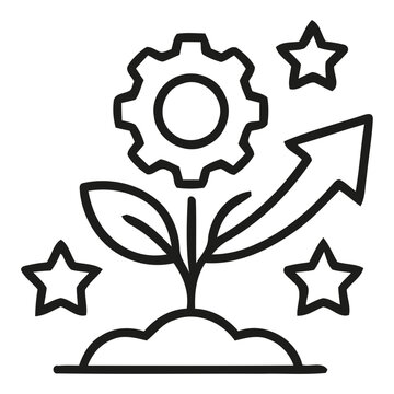 Business development concept showing plant seedling and growth arrow with stars business development investment strategy innovation progress economic corporate management planning marketing