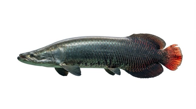 Arapaima Fish Swimming Isolated on White Background