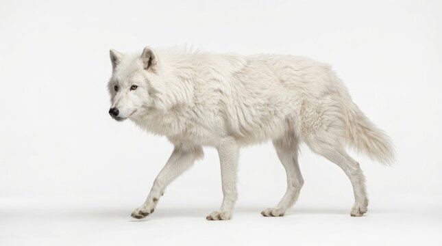Arctic Wolf Standing Isolated on White Background