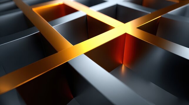 Abstract Gold and Steel Grid Structure