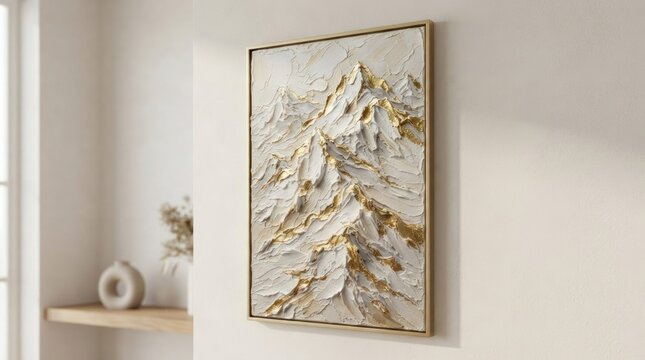 Angled gold mountain wall sculpture decor.
