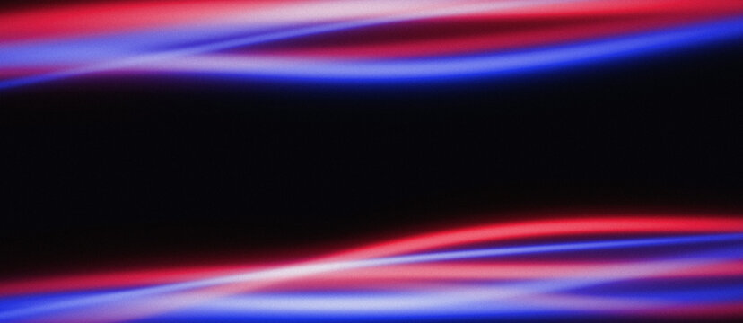 Fundo abstrato escuro com ondas de luz neon azul e vermelha. Design de banner texturizado com ru&iacute;do (noise), ideal para header, backdrop, wallpaper e espa&ccedil;o para texto.