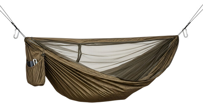 Camping hammock with integrated bug net isolated on white isolated on transparent background
