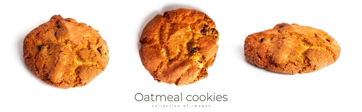 Home made oatmeal cookies isolated on white background. High quality photo