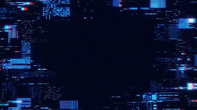 Abstract Digital Glitch Effect with Blue Light Interference