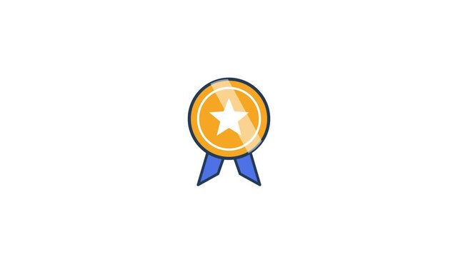 A badge assembles from simple shapes and shines once.
