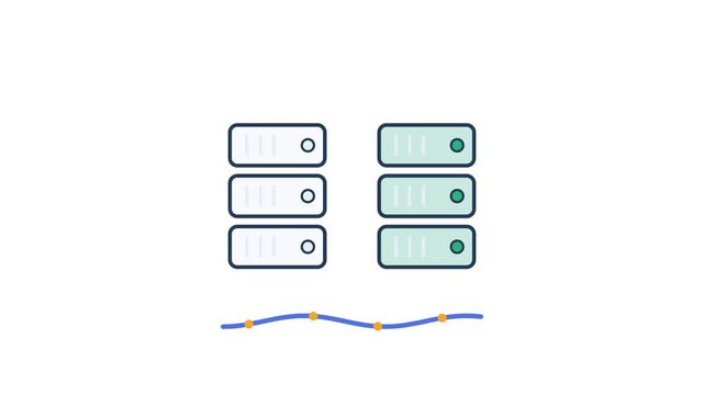 Two server stacks alternate active states while a continuous line stays unbroken