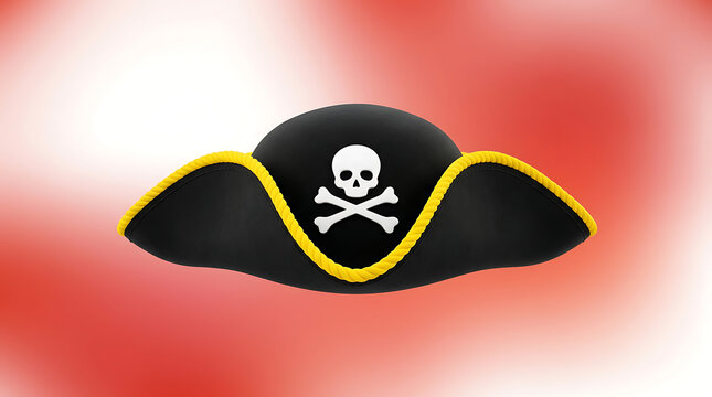 Black Pirate Tricorn Hat Graphic with Skull and Crossbones Symbol Illustration