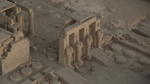 Aerial view of Thebes' Ramesseum is memorial temple of Pharaoh Ramesses II in Valley of the Kings in Luxor