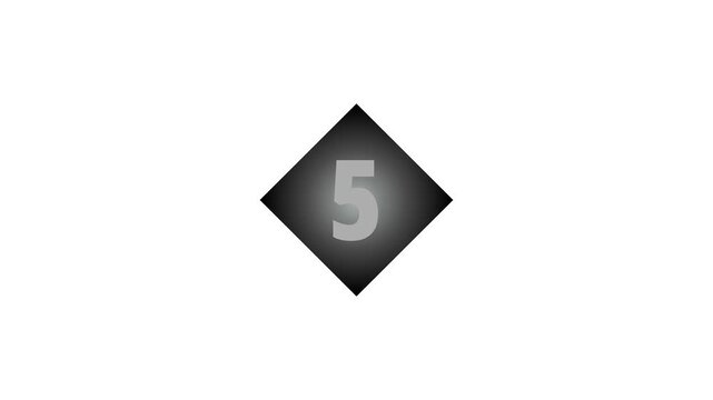 1-5 Second countdown timer with bold number inside a rotated square (diamond shape) on a clean background. Simple geometric animation concept ideal for intros, timers, and time-based visual sequences