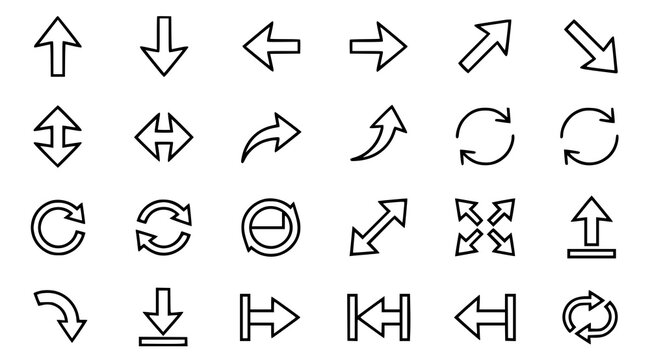 Arrow icon set with line arrows navigation interface editable black thin line vector collection