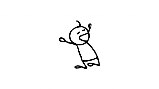 4K hand drawn goal celebration slide pop-up icon featuring boiling line animation. Frame by frame line art on black and green screen backgrounds for soccer player celebrating, joyous knee slide.