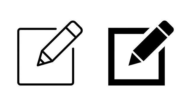 Edit and write icon set with pencil and square symbols