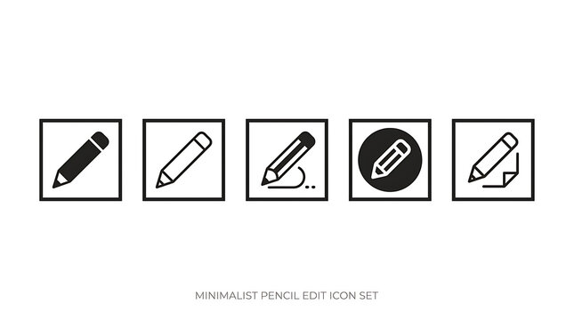Set of five pencil icon designs for editing and writing