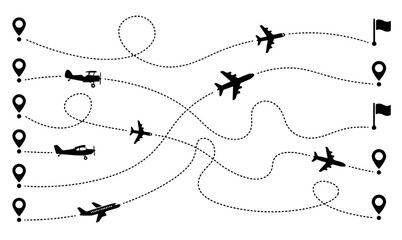 Airplane Flight Paths and Travel Routes Vector Set © Hira