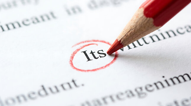 Red pencil circling the word Its on a printed document