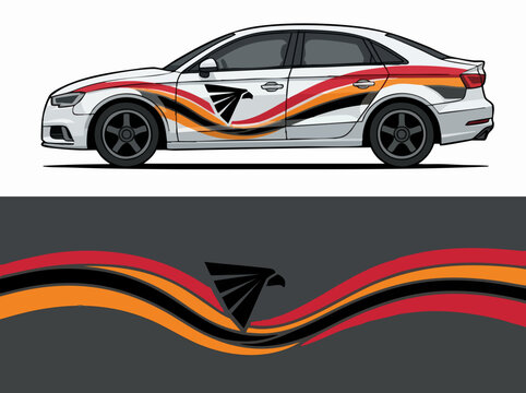 Sporty Car Decal Wrap with Eagle Graphic Design