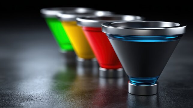 Sales Funnel Concept with Colorful Metal Cones