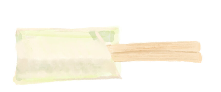 Soft Watercolor Illustration of Disposable Chopsticks in a Paper Sleeve