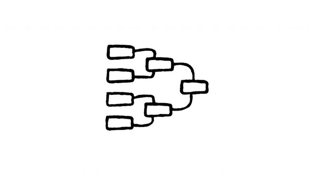 4K hand drawn tournament bracket pop-up icon featuring boiling line animation. Frame by frame line art on black and green screen backgrounds for championship schedule, competition tree.