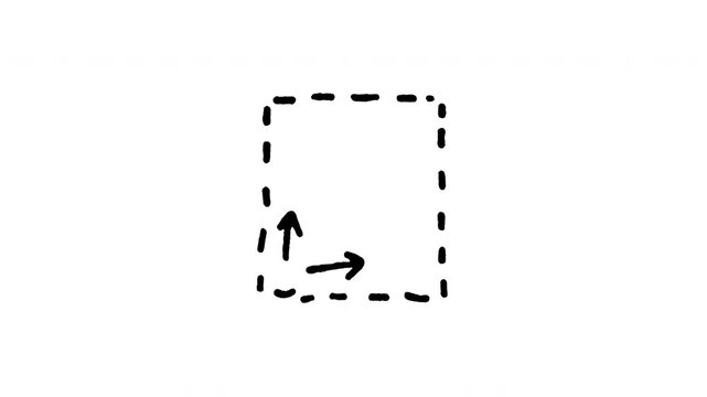 4K hand drawn area measurement pop-up icon featuring boiling line animation. Frame by frame line art on black and green screen backgrounds for architecture, floor plan, dimensions.