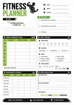 Fitness planner weekly workout and nutrition tracker isolated on a transparent background