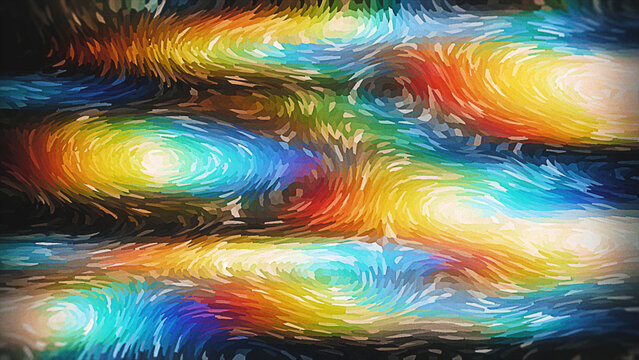 Expressive oil paint brushstroke swirl pattern featuring vibrant yellow, blue, and orange tones. Modern fine art texture background for creative design, canvas prints, and wallpaper.