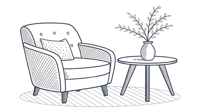 Cozy armchair with small side table and plant