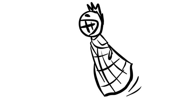 Animated stick figure participating in a traditional Indonesian sarong race (lomba balap sarung). Black and white doodle video loop animation