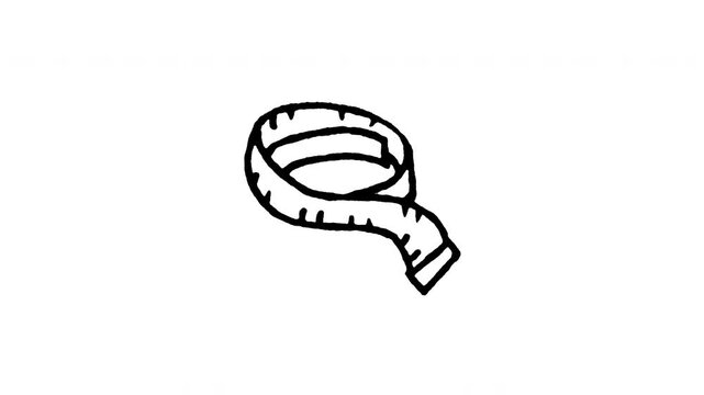 4K hand drawn tailor tape measure pop-up icon featuring boiling line animation. Frame by frame line art on black and green screen backgrounds for sewing size, body measurement, cloth fitting.
