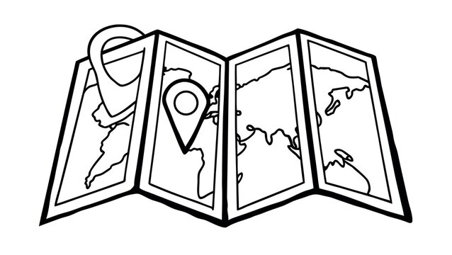 Open travel map booklet with location pin