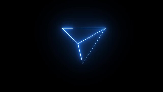 Bright glowing 3d triangular light shape on dark background