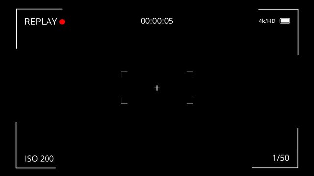 Replay text button animation for camcorder recordings, and video camera animated rewind or repeat icon, VHS Replay Overlay, with a transparent background.
