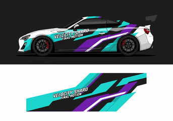 Fototapeta premium White sports car with colorful racing decals and design