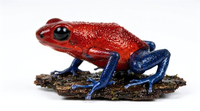 Strawberry Poison Dart Frog with Red Body and Blue Legs on White Background