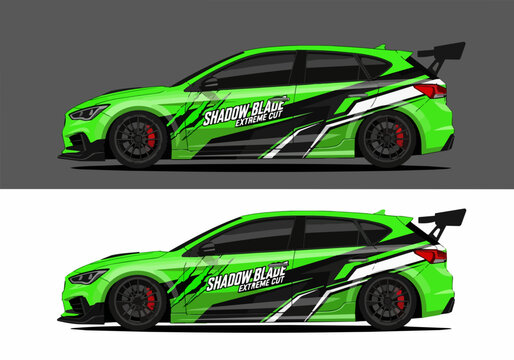 Green sports car with racing decals and spoiler