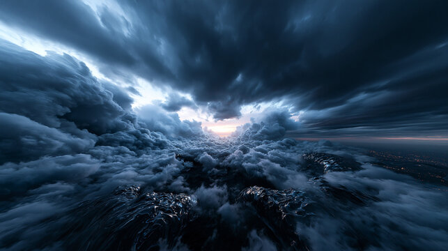 Dramatic Storm Clouds with Light Breaking Through Above Mountains