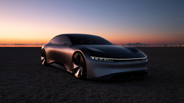 Futuristic Electric Luxury Concept Car at Sunset