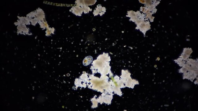 darkfield microscope view of a living ciliate protozoan organism, 100x magnification